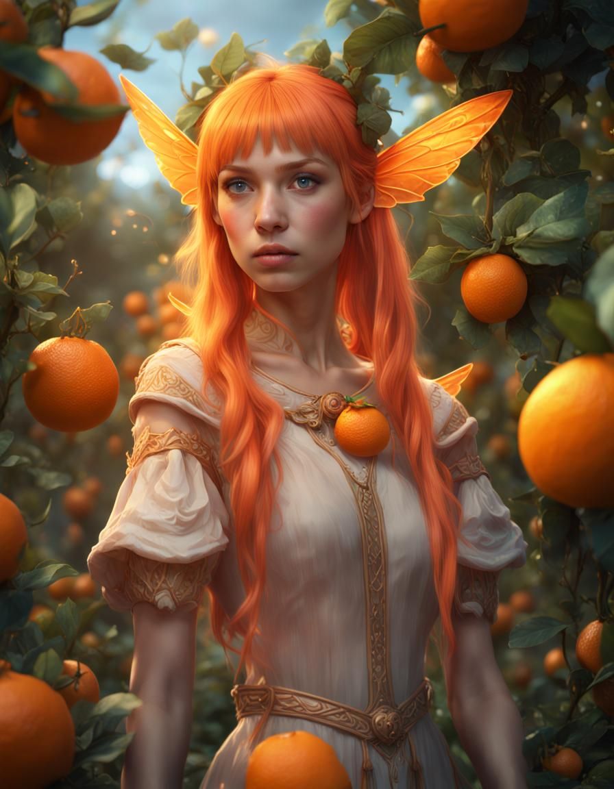 Orange Haired Elf Girl in Fruit Garden