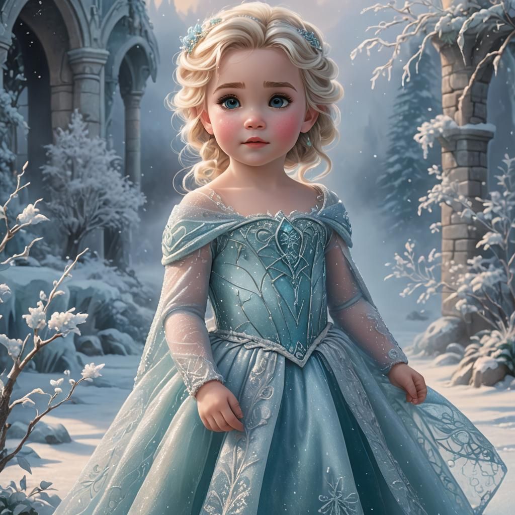 Ethereal Baby Elsa in Icy Fairytale Scene
