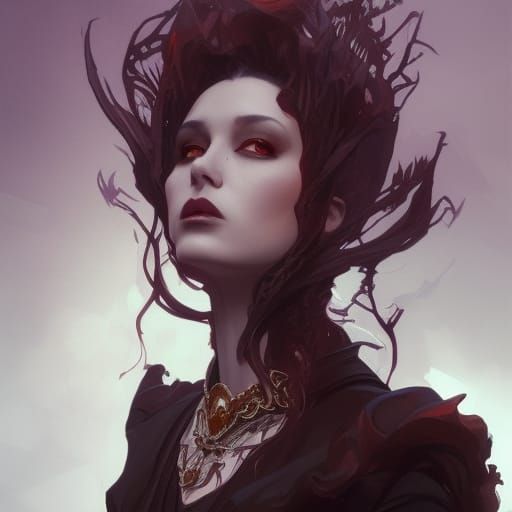 Detailed Portrait of a Vampire Queen in Art Nouveau Style