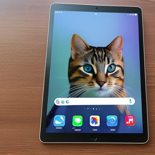 Hyperrealistic Kitten on iPad, Detailed Digital Art