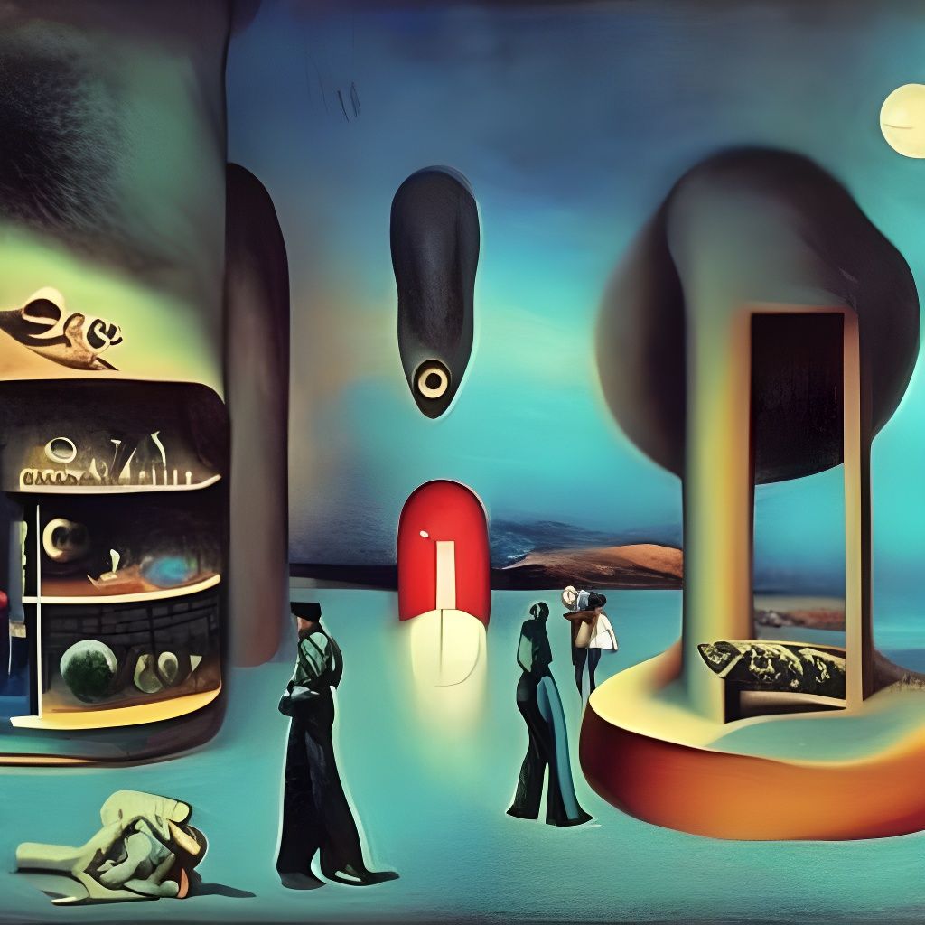 Vibrant Art Cafe Scene in Surrealist Style