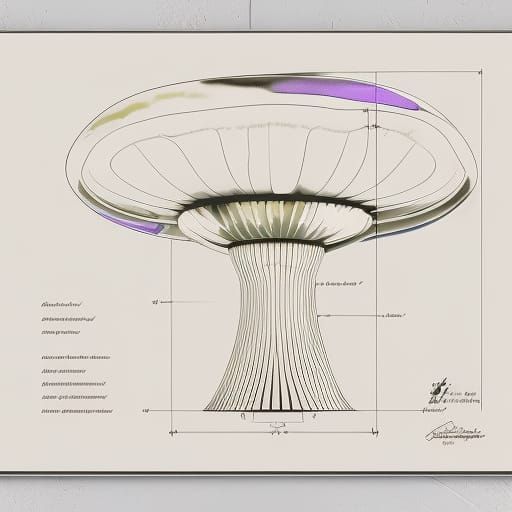 Mechanical Mushroom Design Blueprint in Renaissance Style