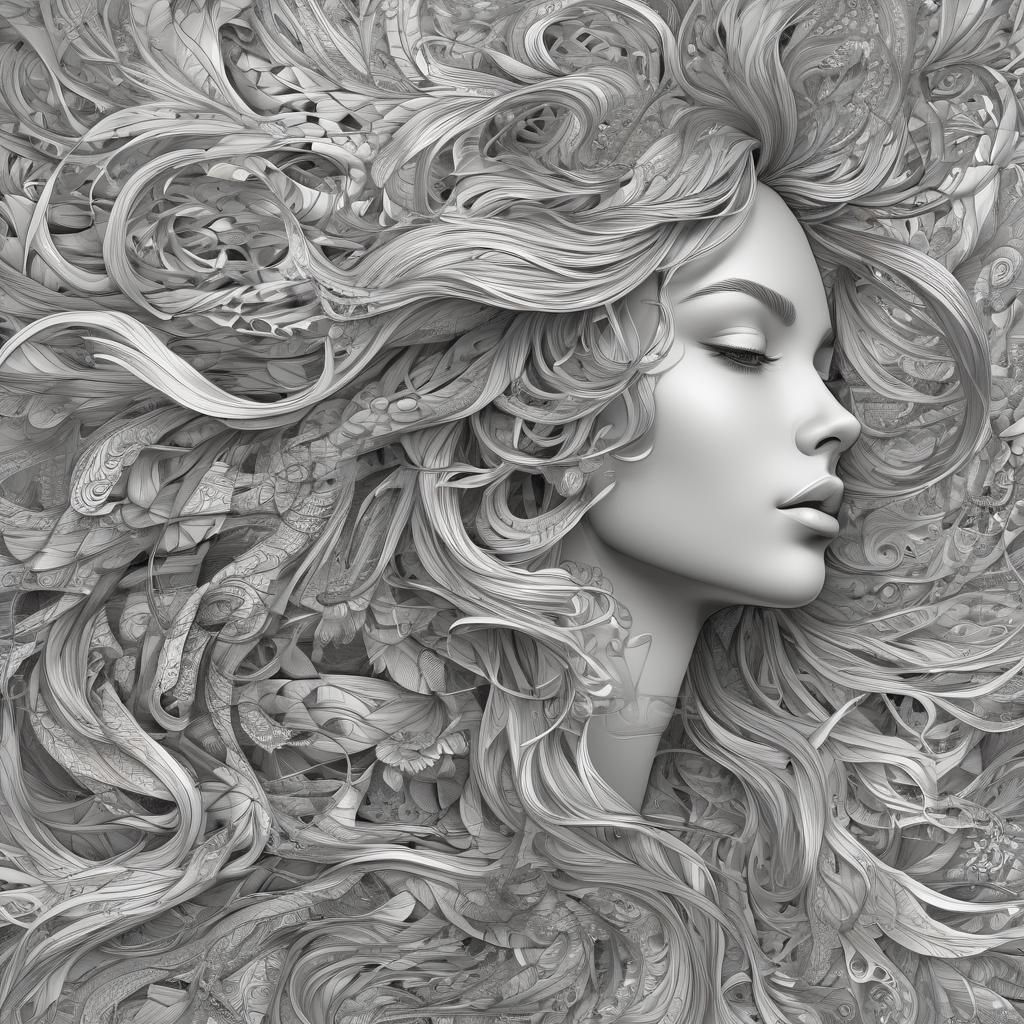 Girl with Windblown Hair: Abstract Vector Art