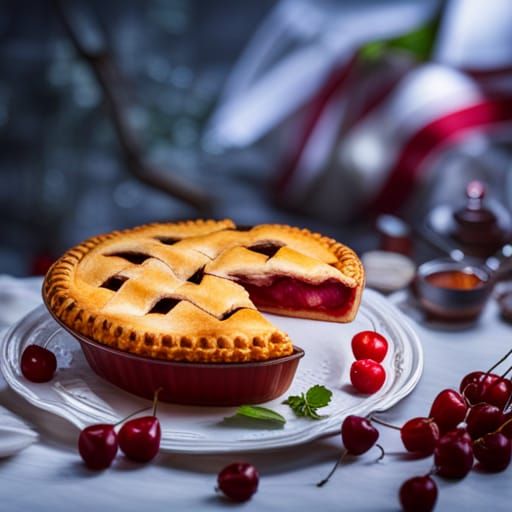 Cinematic Cherry Pie on Glass Table