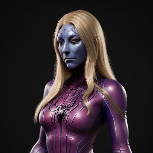 Spider-Girl with Blond Hair, Detailed Digital Painting