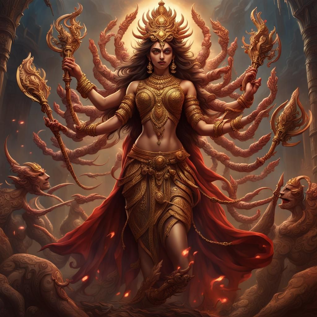 Durga: Ten-Armed Goddess in Detailed Matte Painting