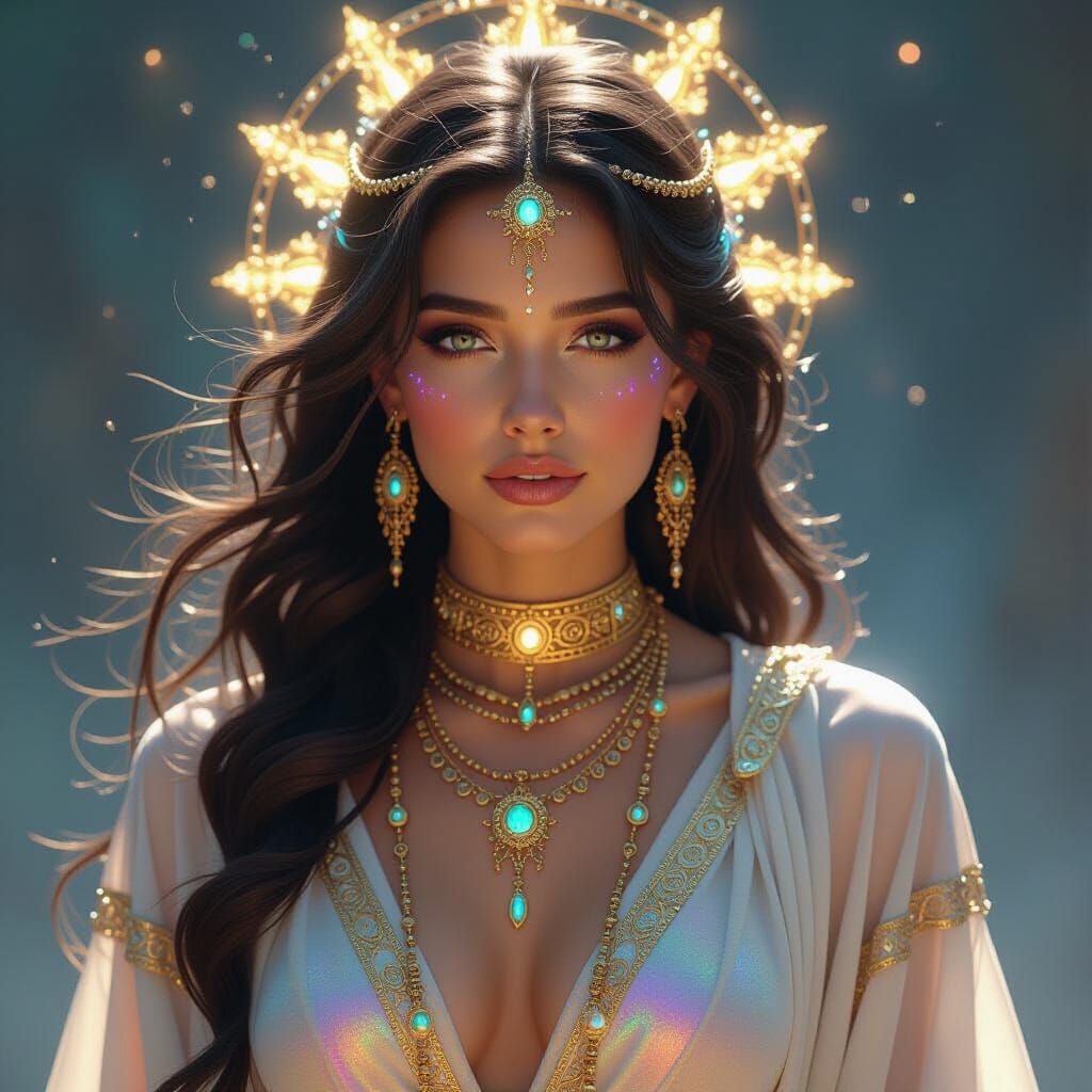 Galactic Woman with Glowing Skin and Celestial Jewelry