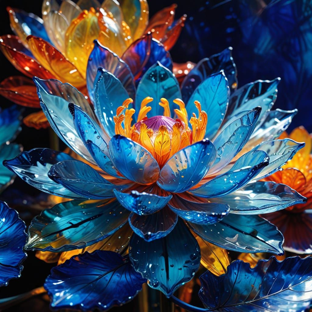 Colorful Crystal Lotus Flower in Glass Art Style
