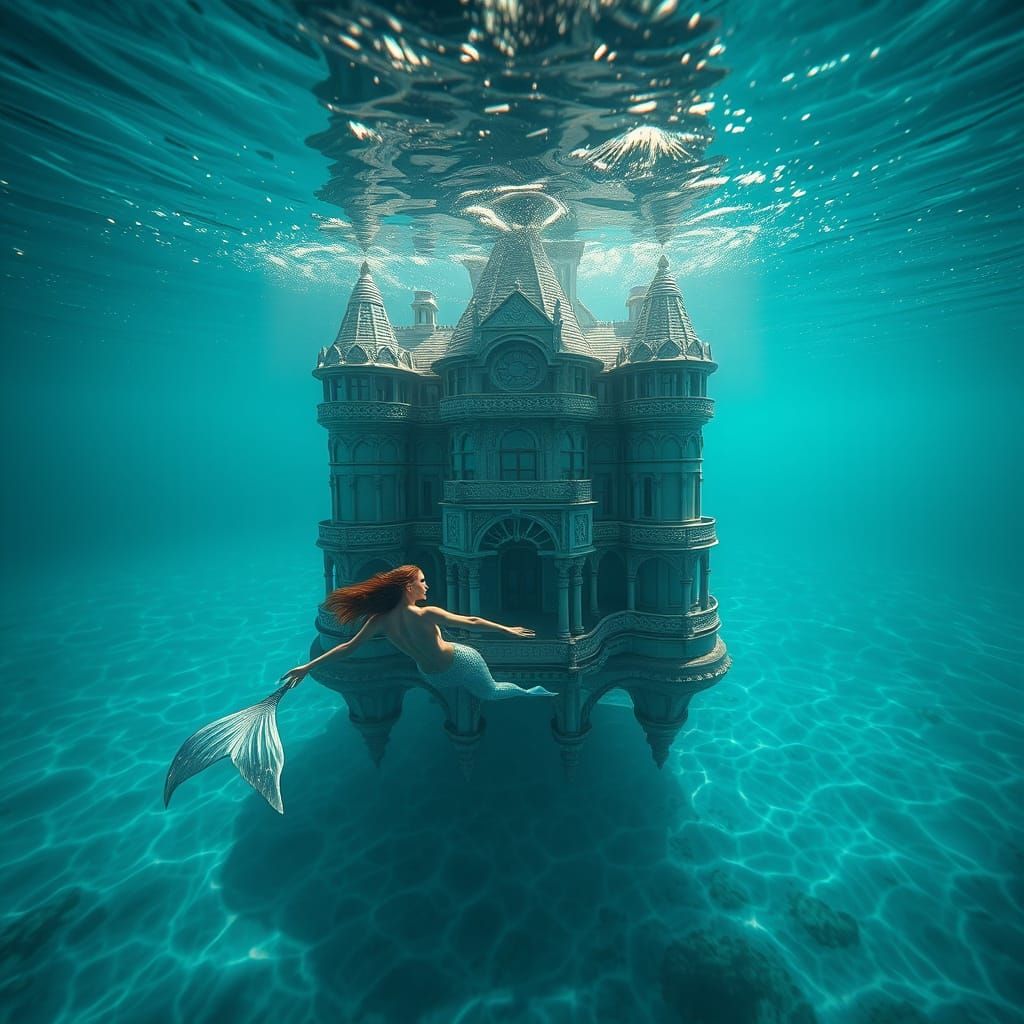 Majestic Mansion in Crystal Clear Water with Mermaid