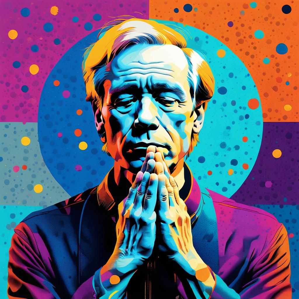 Praying Figure in Digital Pop Art Style