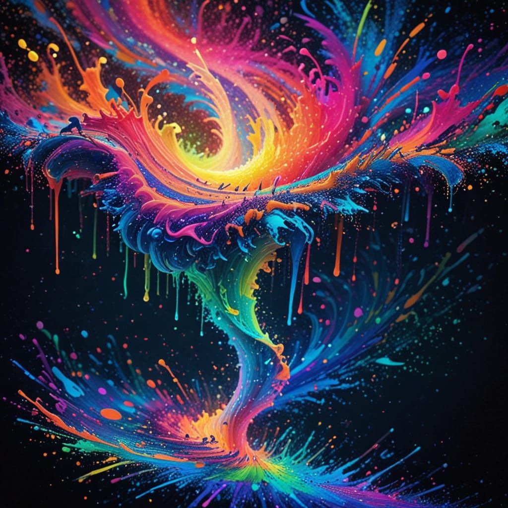 Psychedelic Neon Waves and Floating Shapes