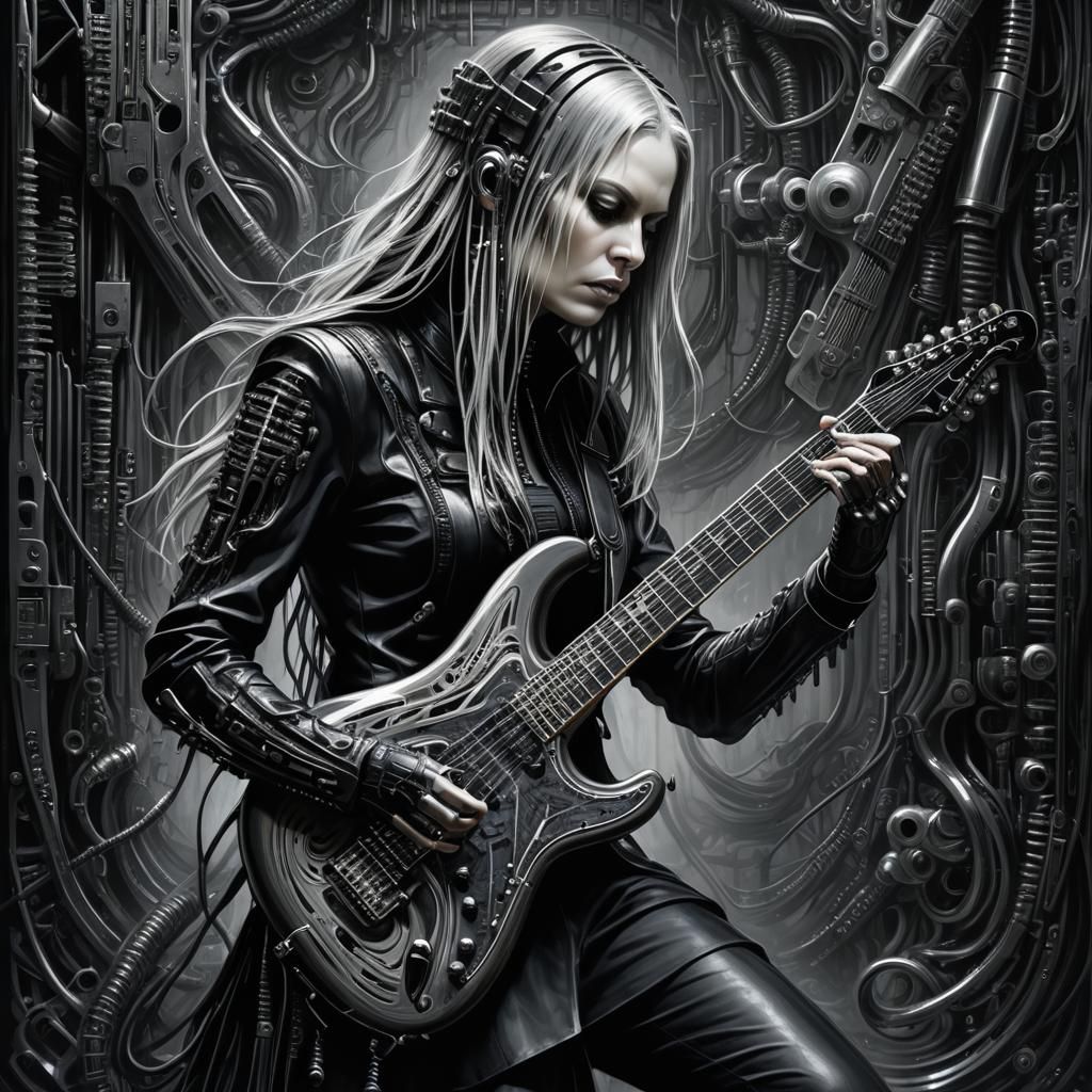 Gothic Cyberpunk Guitarist with Black Stratocaster