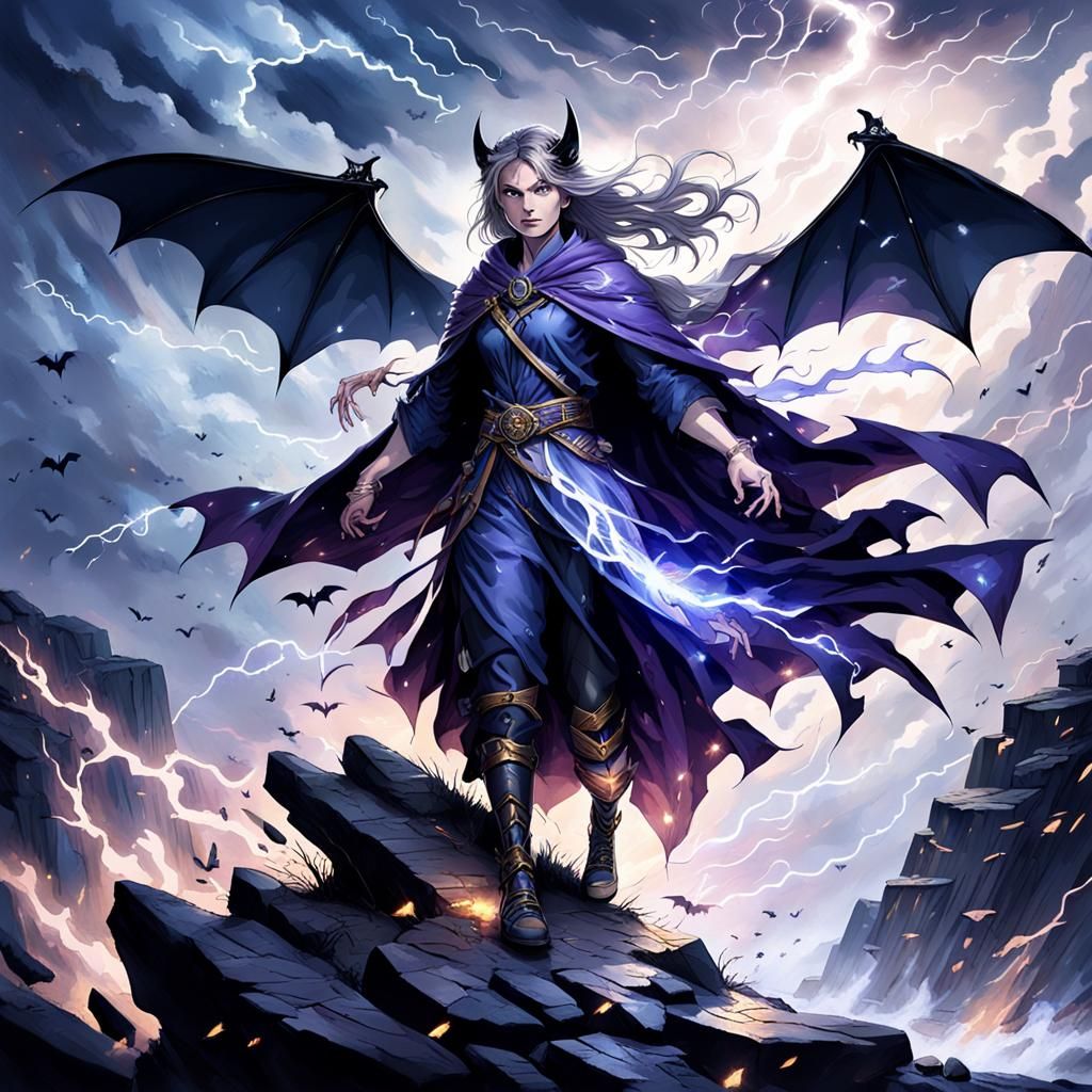 Sorceress Commands the Storm on Windswept Cliff