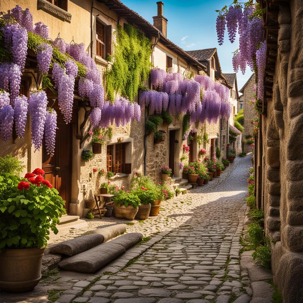 Charming Medieval Village with Flowering Balconies