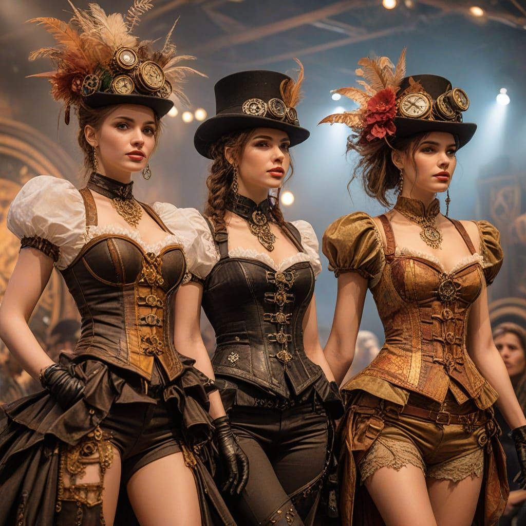 Steampunk Fashion Show in Neo-Impressionist Style