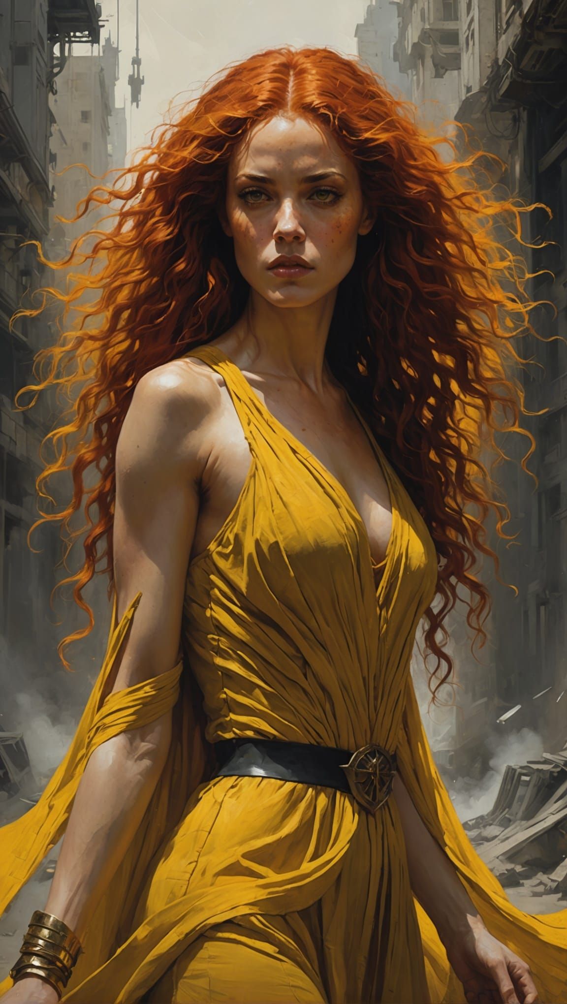 Priestess with Red Hair and Yellow Eyes