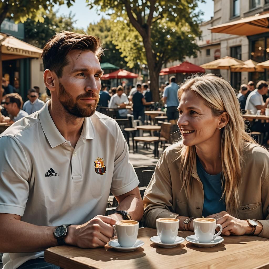 Messi and Haaland Coffee Date: Photorealistic Digital Portra...