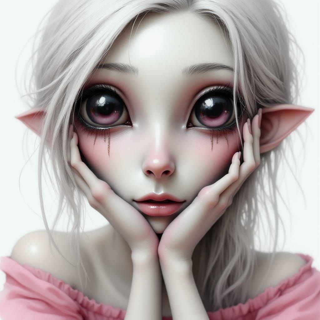 Stylized Alien Woman Portrait with Reflective Eyes