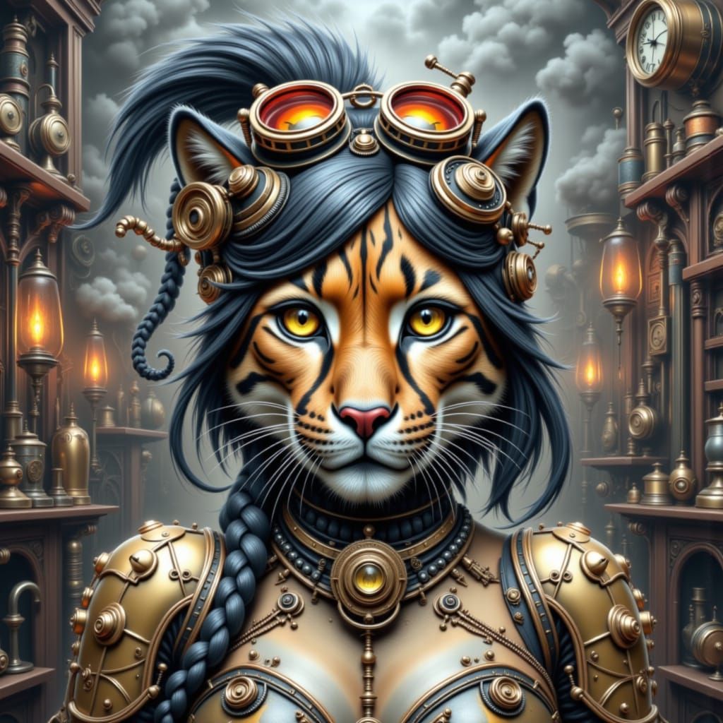 Steampunk Cheetah with Gears and Goggles