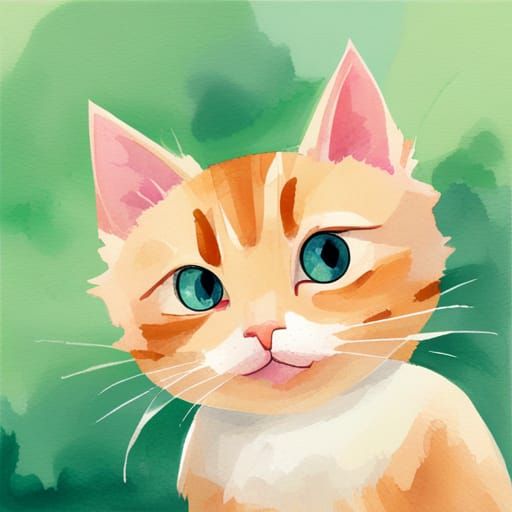 Friendly Winking Cat in Watercolor Style