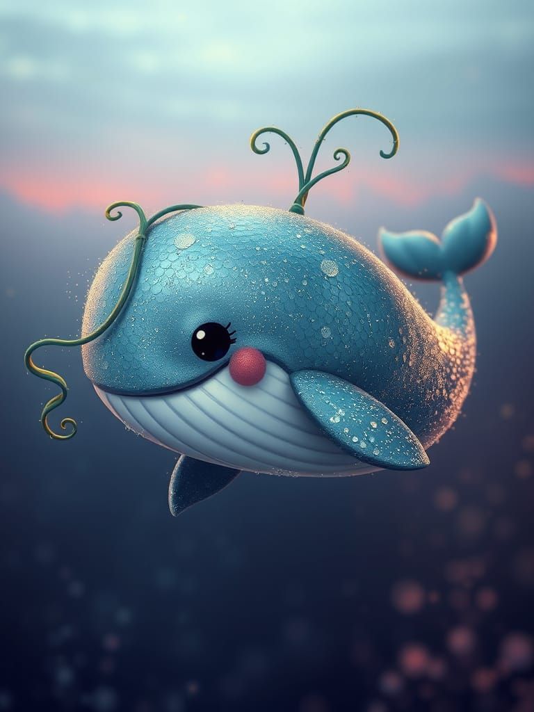 Whale in Dreamy, Textured Cartoon Style