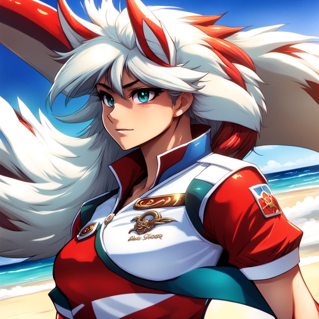 Anime Dragon Lady Coastguard on the Beach