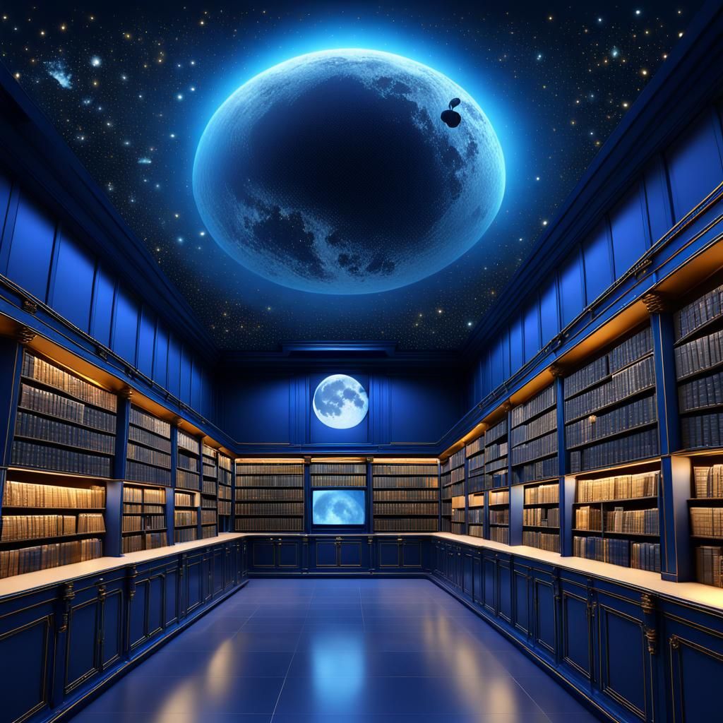 Cosmic Library on Space Station with Earth View