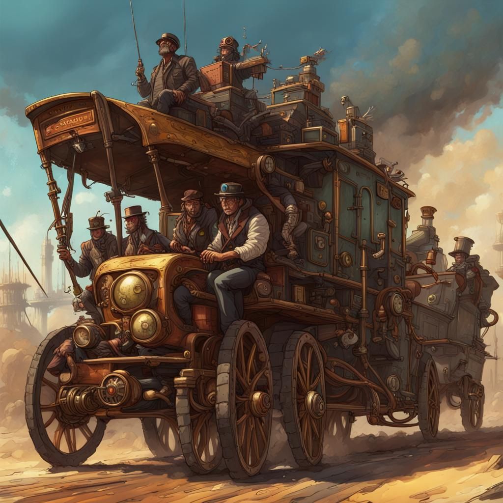 Steampunk Apocalyptic Survivor Convoy in Hyperrealistic Styl...