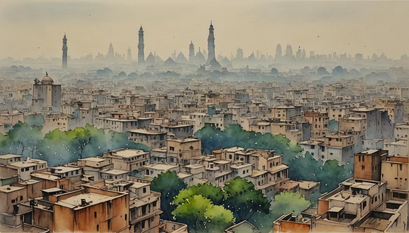 New Delhi Cityscape in Aquarel and Pen Style