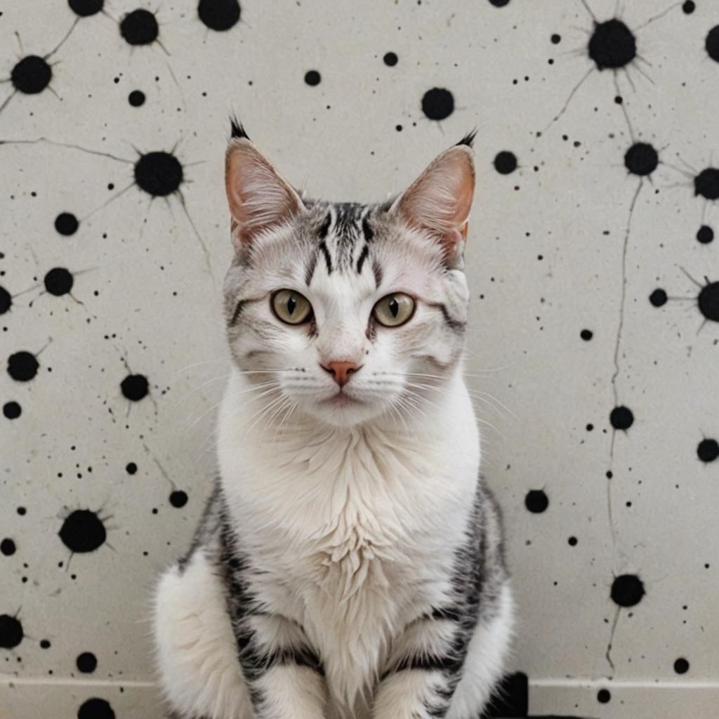 White and Tabby Cat Portrait with Black Splotches