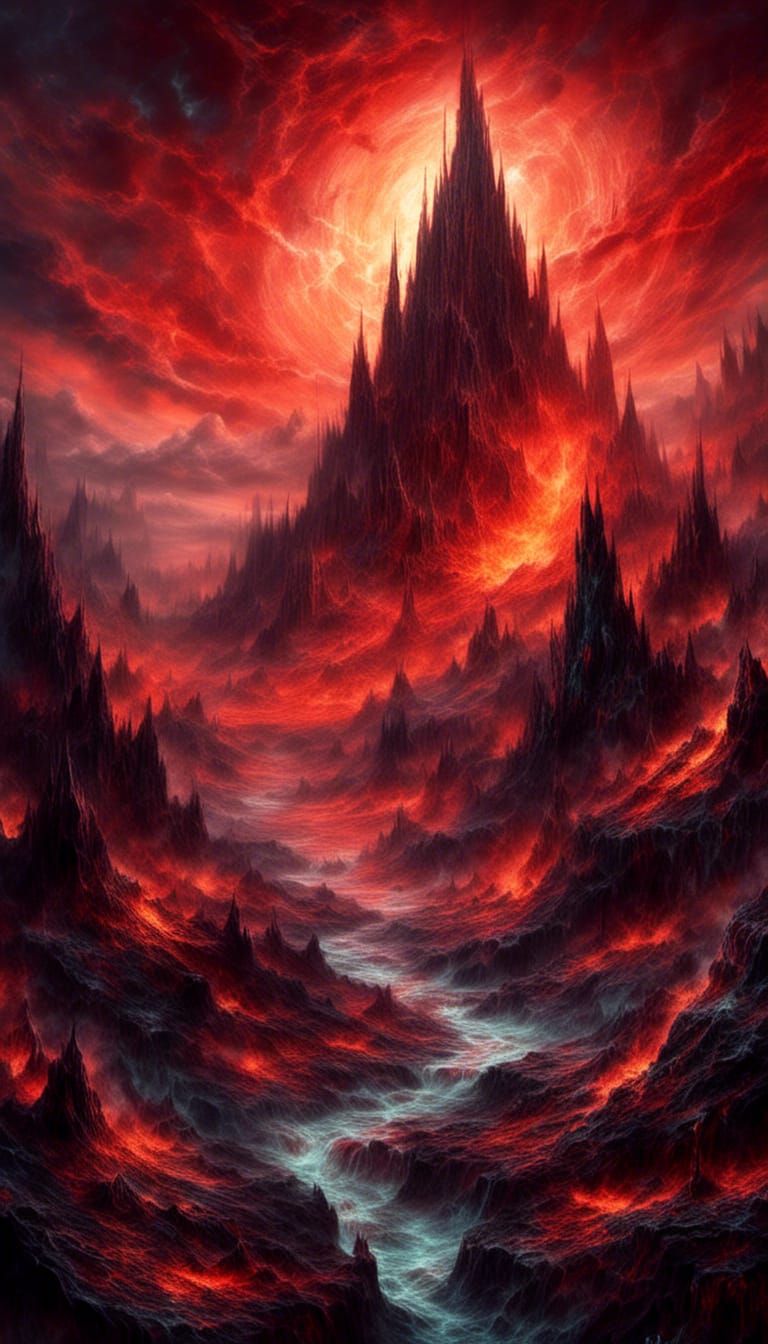 Fiery Cosmic Landscape in Gothic Fantasy Style