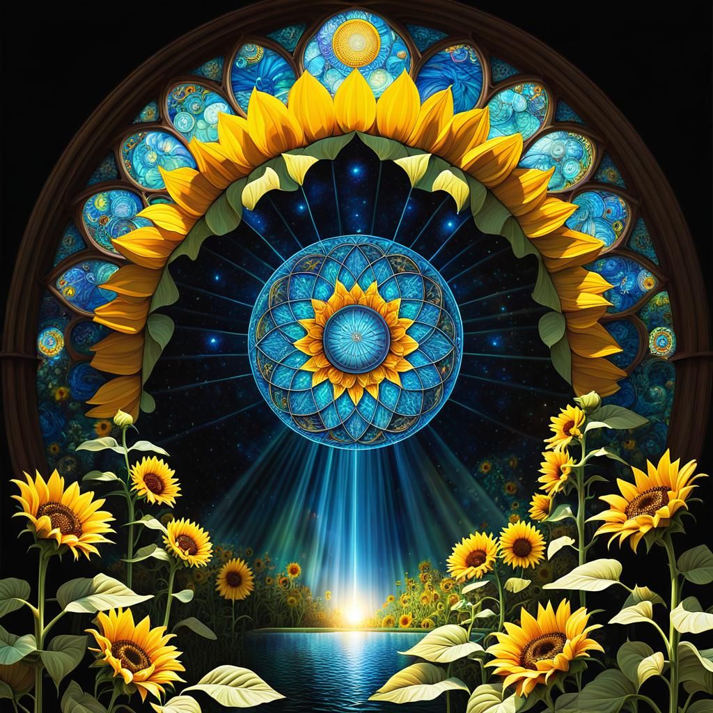 Stained Glass Sunflowers with Sacred Geometry