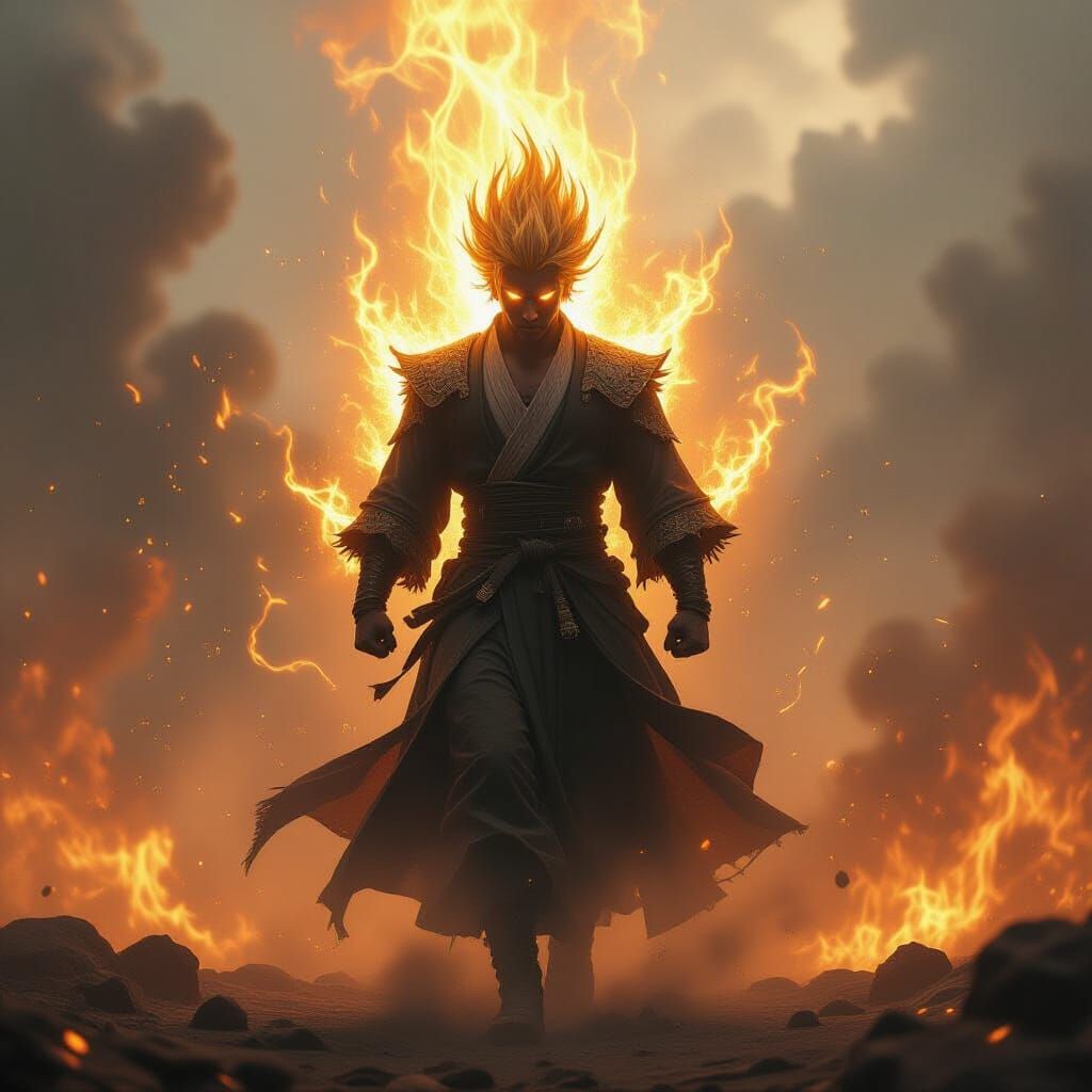 Warrior Ascends in Blazing Golden Light