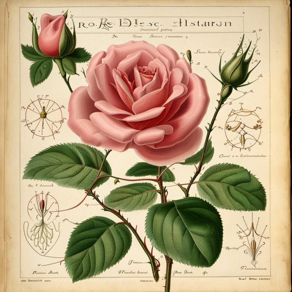 Detailed Rose Blossom: 19th-Century Botanical Illustration