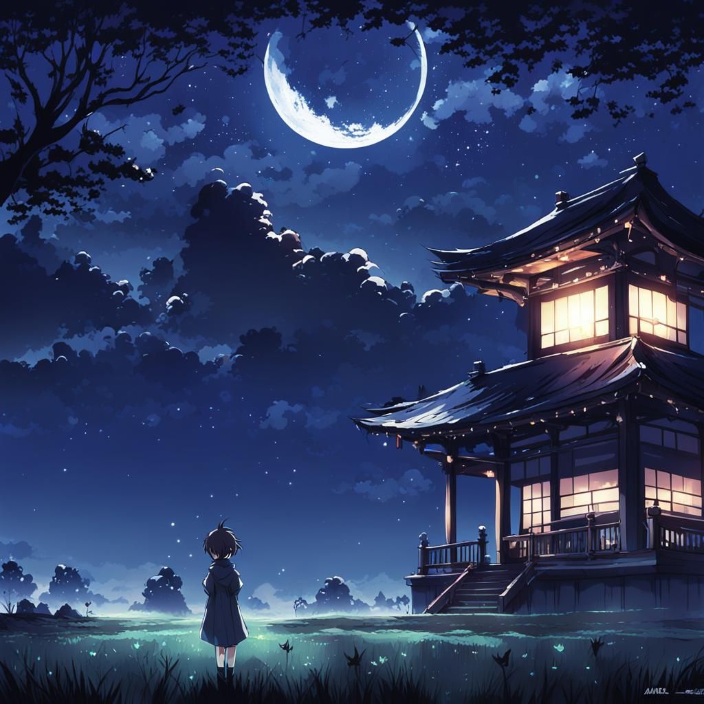 Anime Nightscape Evokes Imagination and Sensation