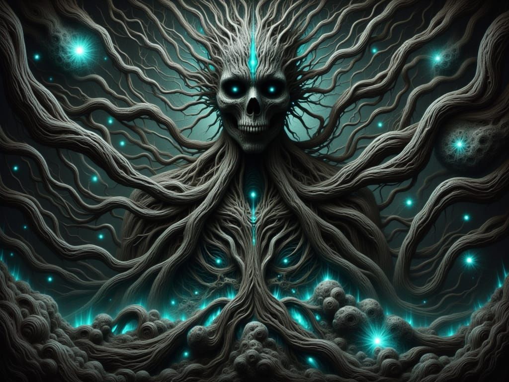 Bioluminescent Figure in Surreal Oil Painting