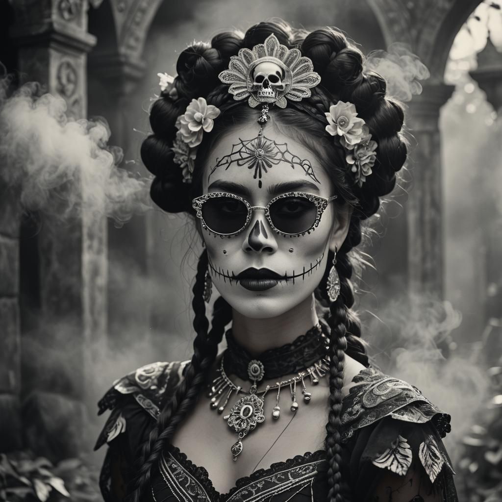 Colombian Girl in Catrina Costume, Mystical Portrait