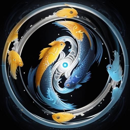 Yin Yang Koi Fish in Reflective Water