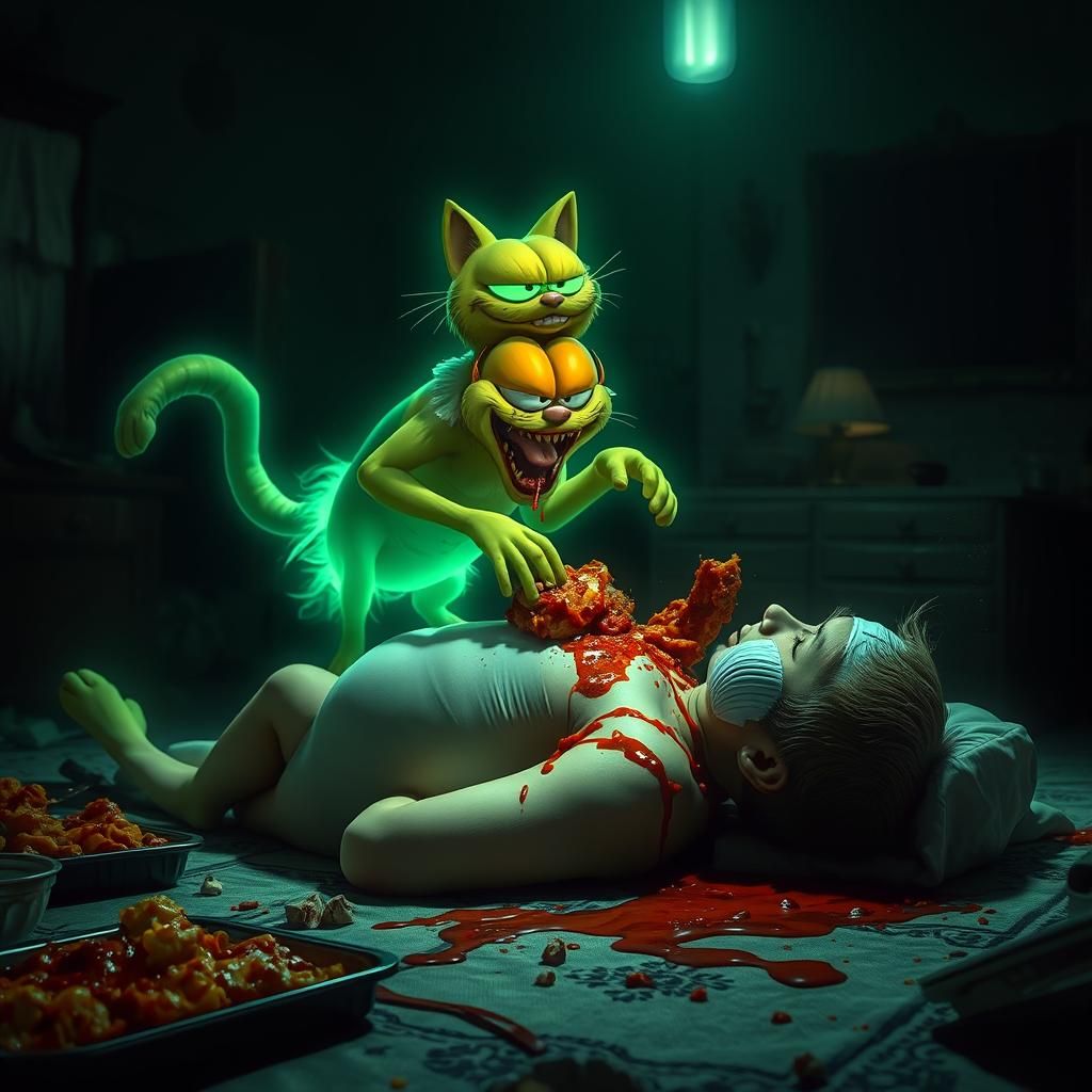 Ghostly Garfield Devouring Jon in Haunted Mansion