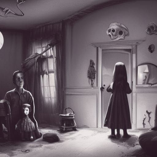 1950's horror film with a creepy family in a weird house