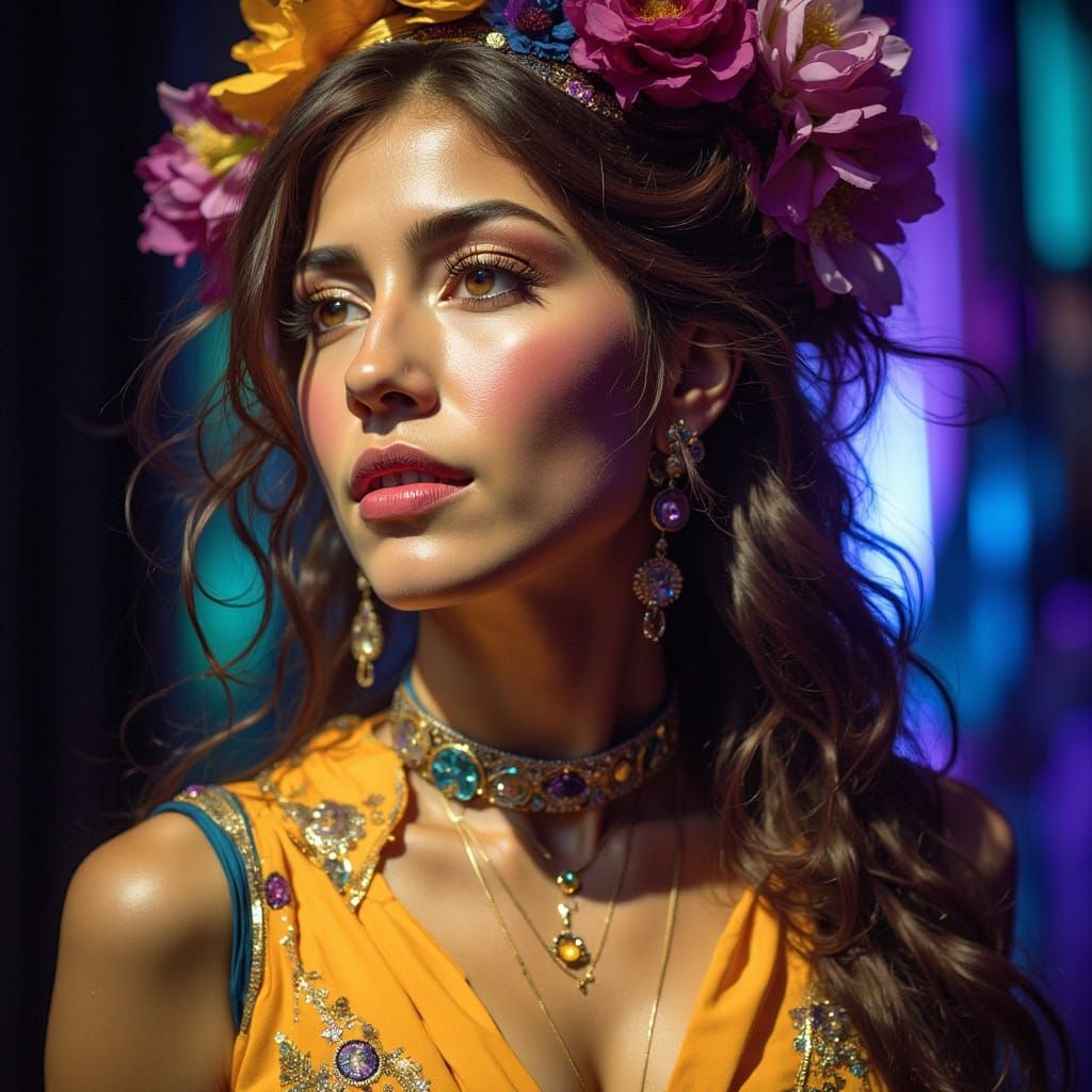 Film Noir Heroine in Vibrant Colors