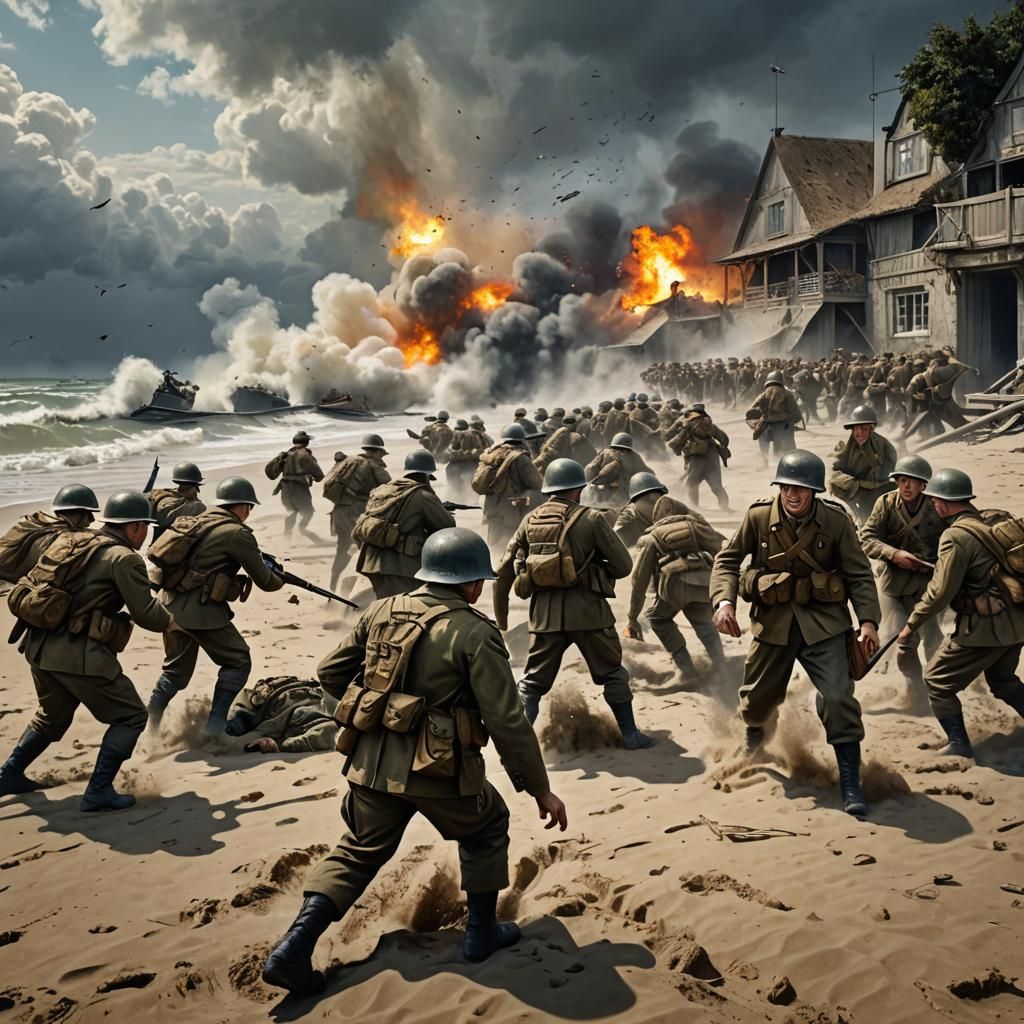 Hyperrealistic D-Day Beach Landing in WWII
