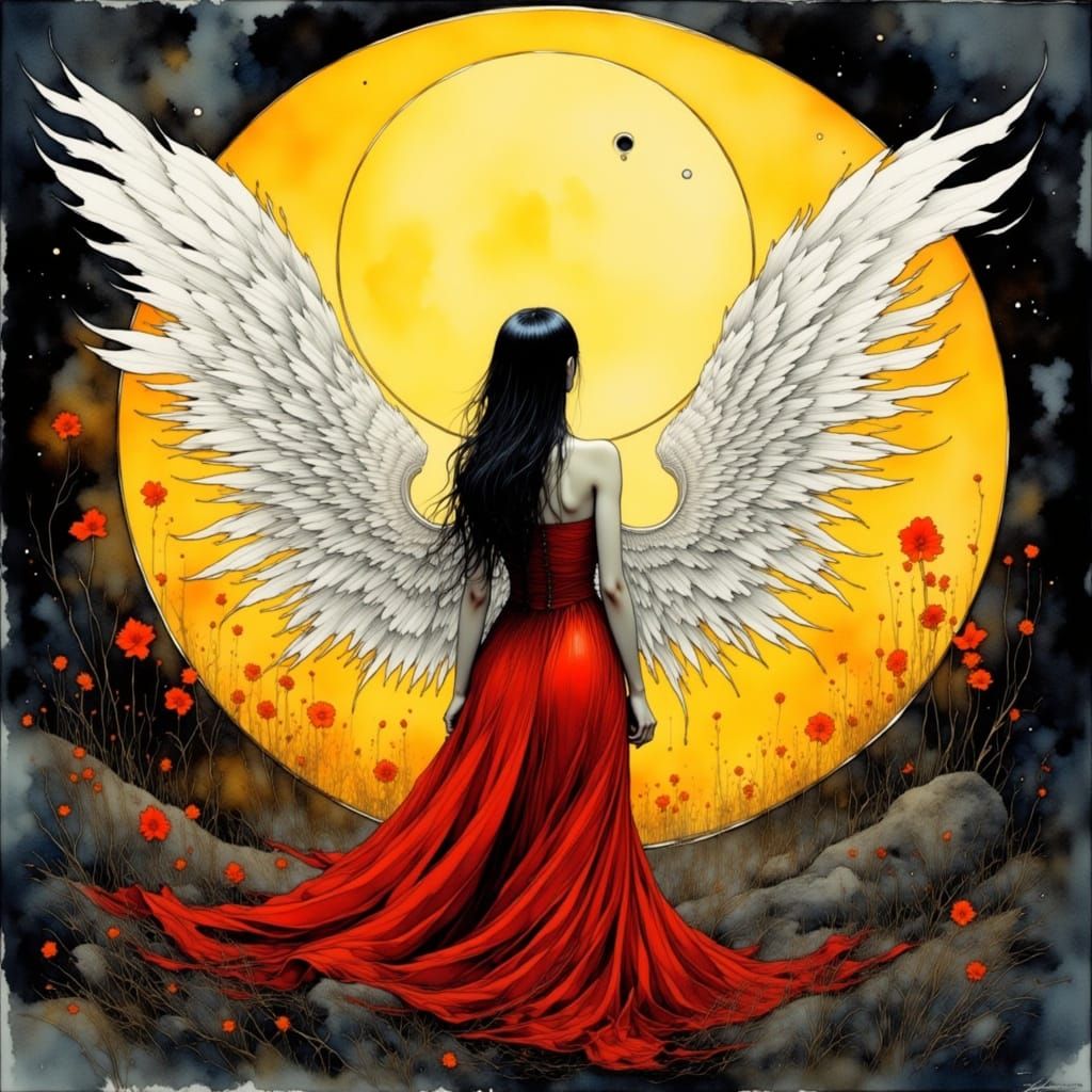 Angel Wings, Red Dress, Big Moon