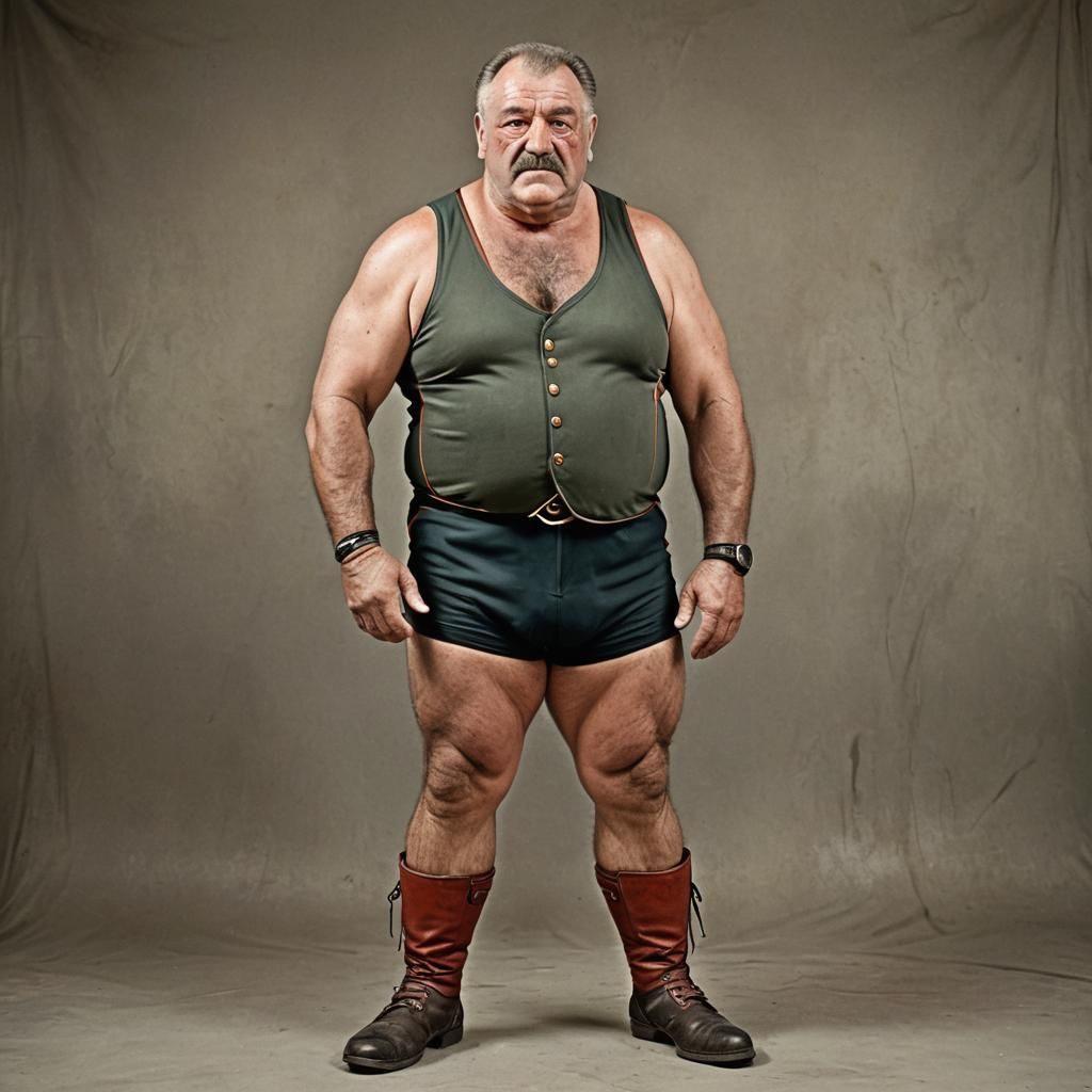 German Wrestler Posing Confidently in Colored Trunks