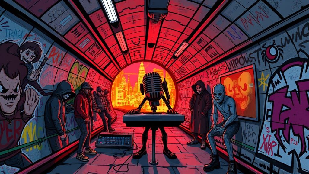 Dark Comic Book Subway Tunnel Scene