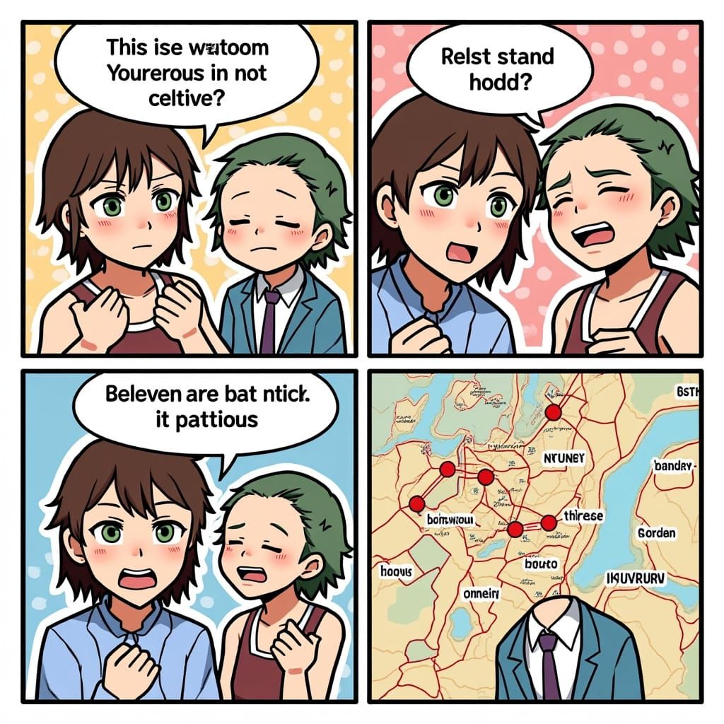 Comic Strip With Map and Talking Characters