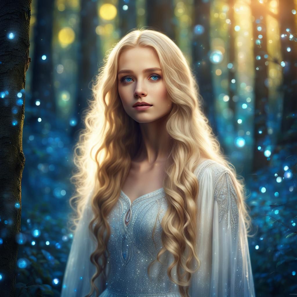 Ethereal Elf in Sunlit Forest: Hyperrealistic Digital Art