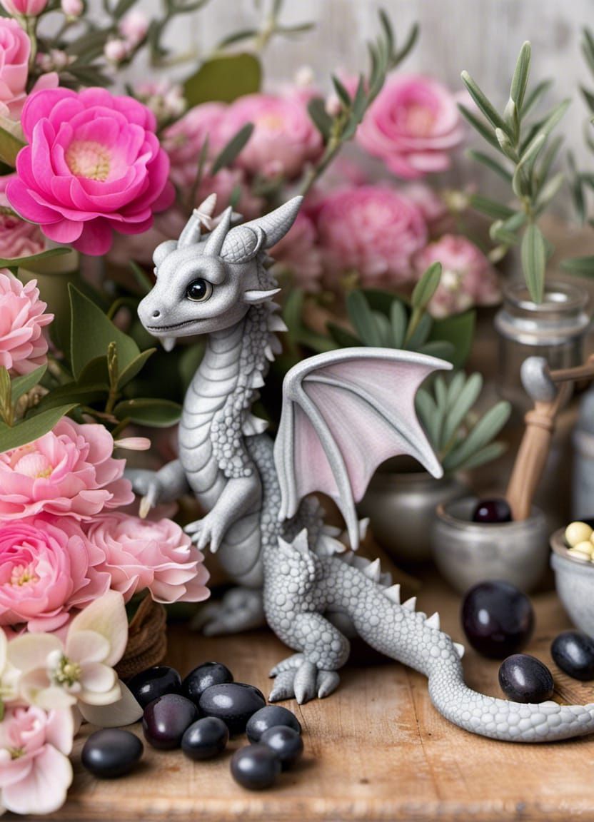Enchanting Dragon Still Life with Flowers