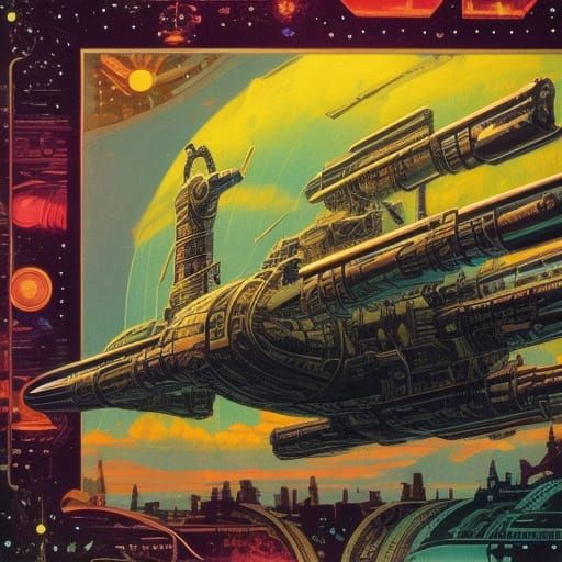 Unicorn Steampunk Airship Soaring Through Clockwork Nebula