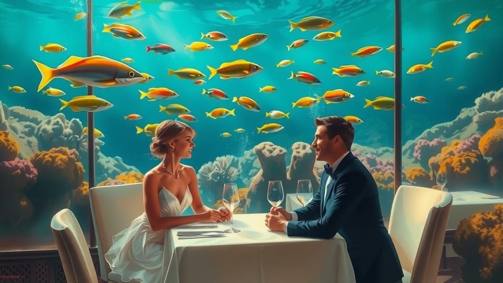 Underwater Dining Scene in Impasto Style